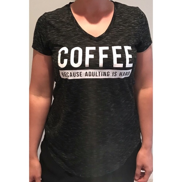 Apt 9 Graphic V-Neck Tee with Coffee Slogan Grey - Picture 1 of 4